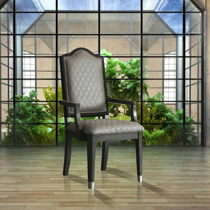 Beatrice High-Back Two-Tone Gray Fabric & Charcoal Wood Arm Chair