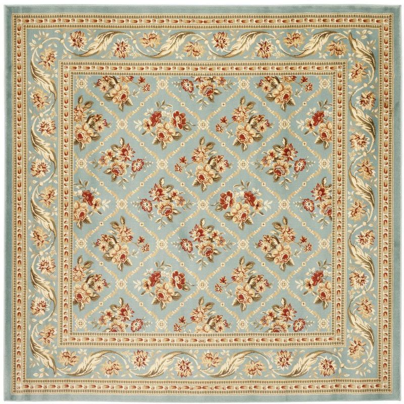 Blue Floral Border Square Synthetic Area Rug