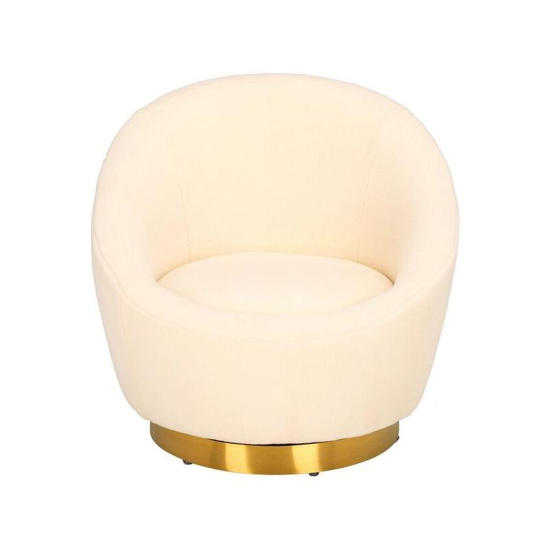 Ivory Faux Lamb Wool Swivel Chair with Gold Base