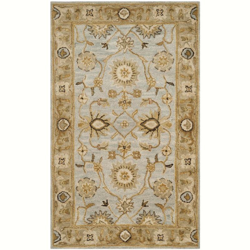 Handmade Light Blue Tufted Wool Rectangular Area Rug