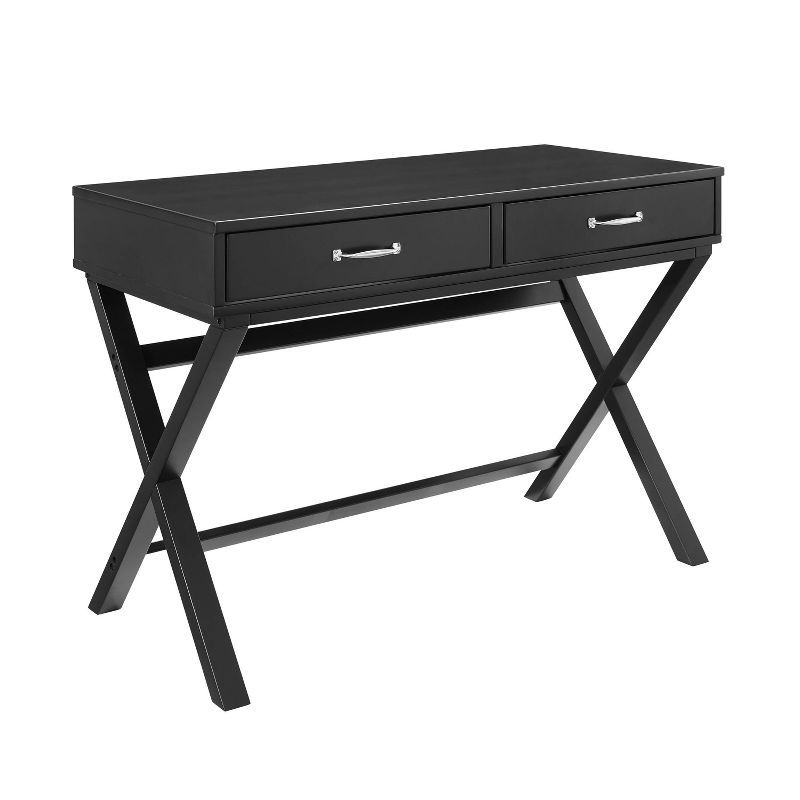 Penney Black Wood Campaign-Style Desk with Two Drawers