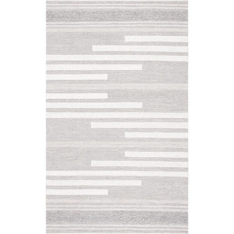 Gray and White Striped Wool Cotton 6' x 9' Area Rug