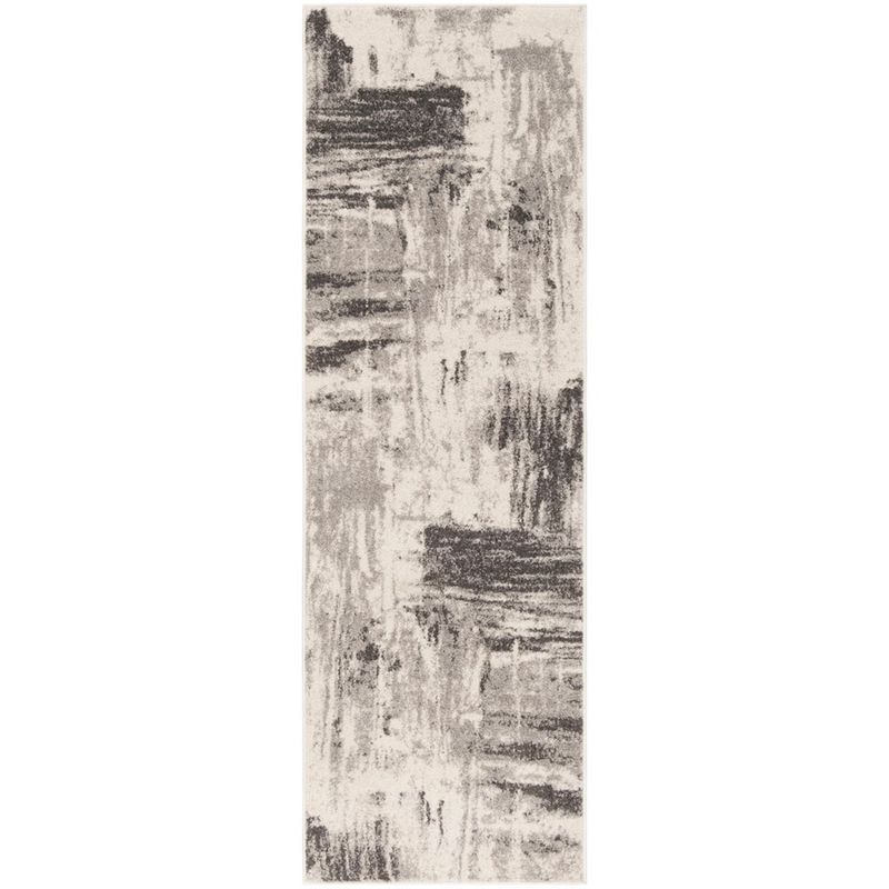 Ivory and Grey Abstract Synthetic Runner Rug 2'6" x 6'