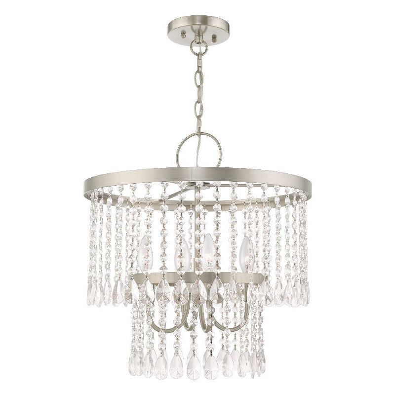 Elizabeth Brushed Nickel 4-Light Crystal Pendant Chandelier