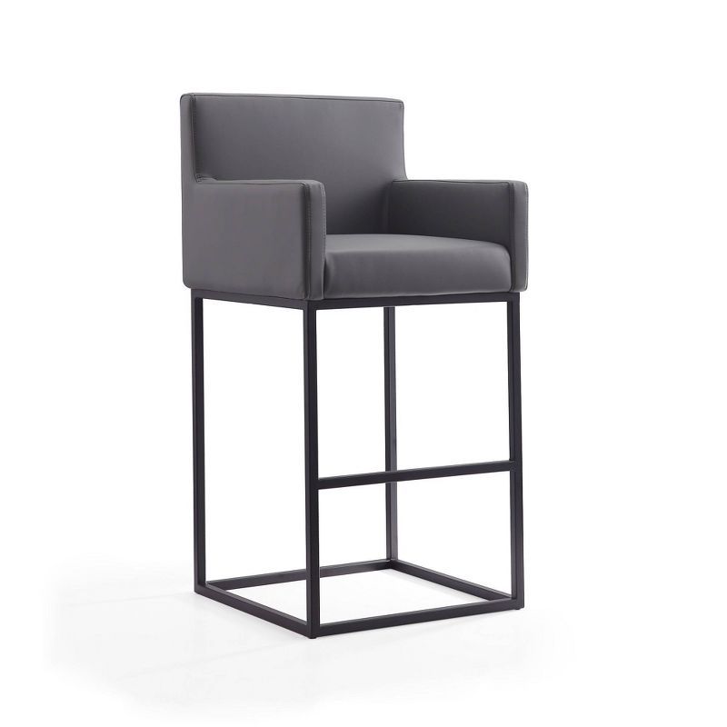 Manhattan Comfort Ambassador 42" Grey and Black Leather Metal Barstool