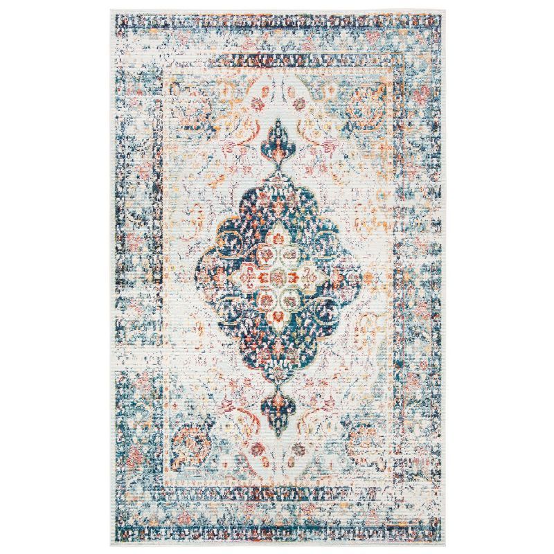 Blue Ivory Hand-knotted Synthetic Rectangular Area Rug