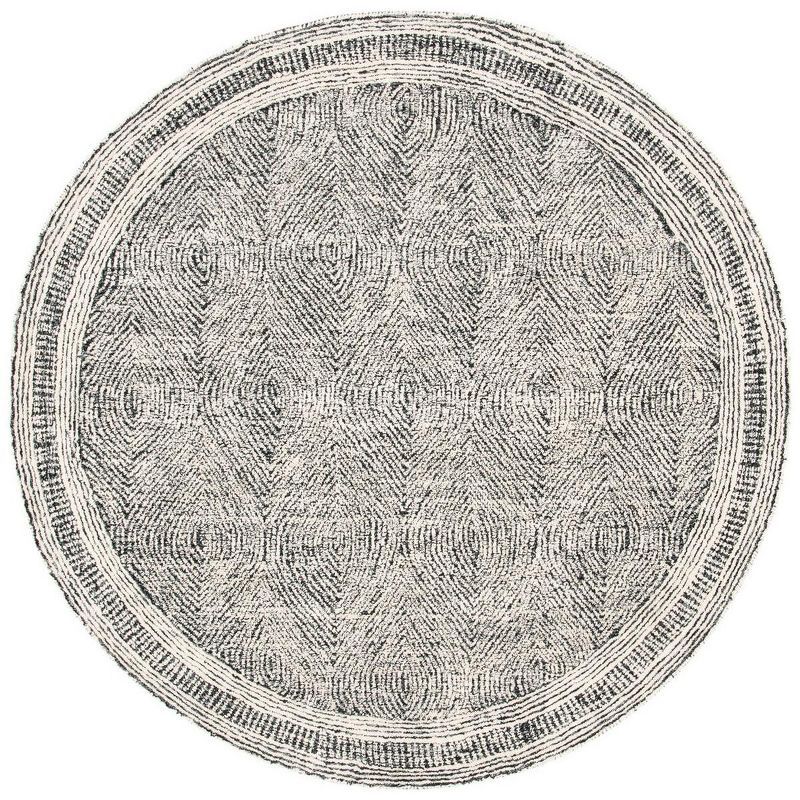 Ivory and Charcoal Round Handmade Wool Area Rug