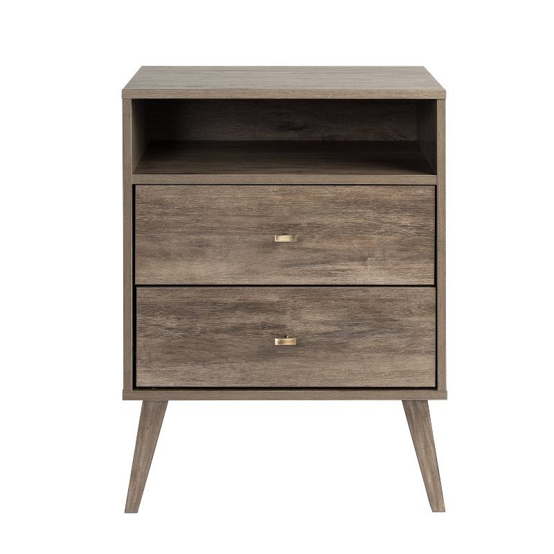 Drifted Gray Tall 2-Drawer Nightstand with Open Shelf