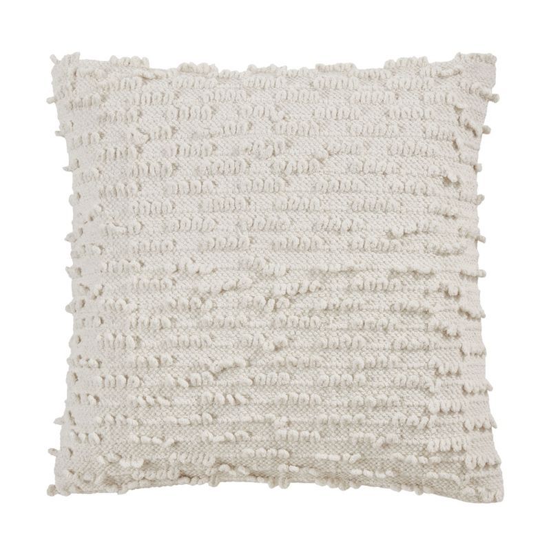 Ivory Textured Cotton Nubby Design Throw Pillow 20" x 20"