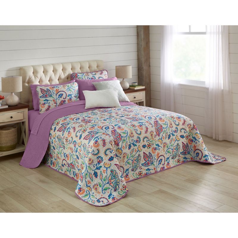 Full Multi Floral Reversible Quilted Bedspread Set