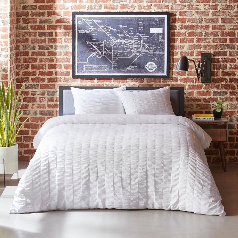 King White Cotton Seersucker Duvet Cover Set