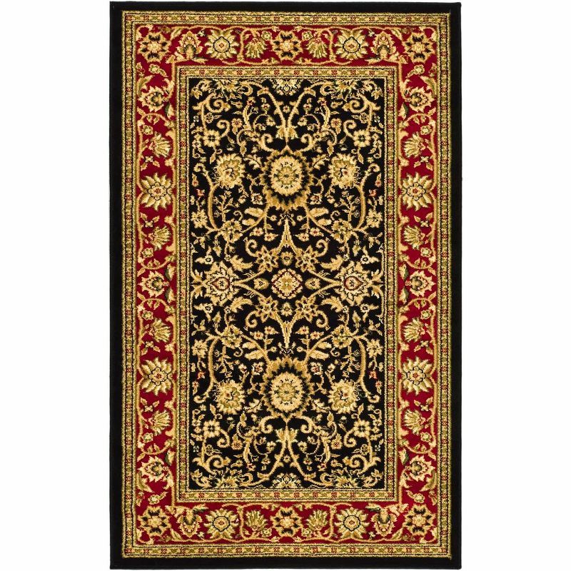 Black and Red Hand-Knotted Synthetic Area Rug