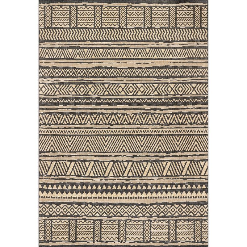 Charcoal Geometric Striped Synthetic Indoor/Outdoor Rug