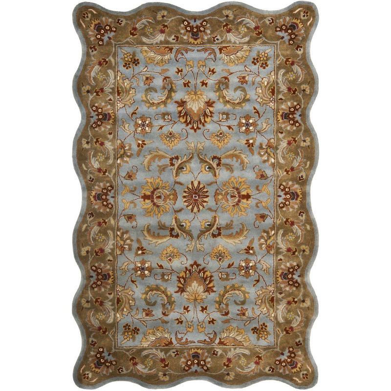 Blue and Beige Scalloped Hand-Tufted Wool Area Rug