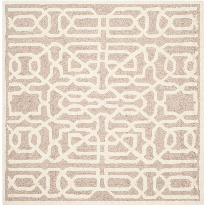 Beige and Ivory Hand-Tufted Wool Square Area Rug