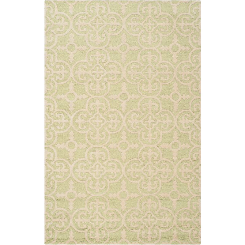 Handmade Light Green and Ivory Wool Tufted Area Rug 5' x 8'