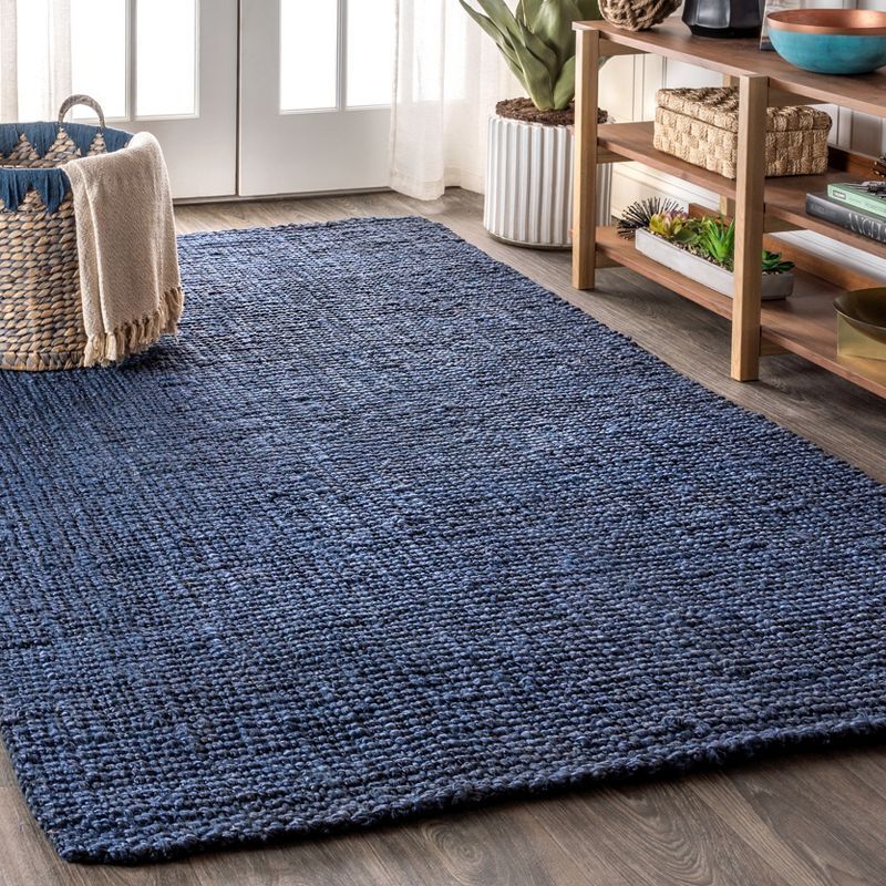 Handwoven Coastal Blue Jute 4' x 6' Indoor Area Rug