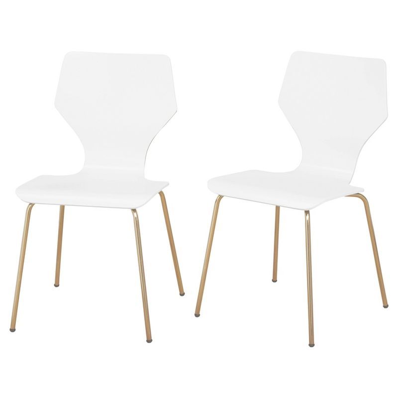 White Bentwood Upholstered Side Chair with Gold Metal Legs