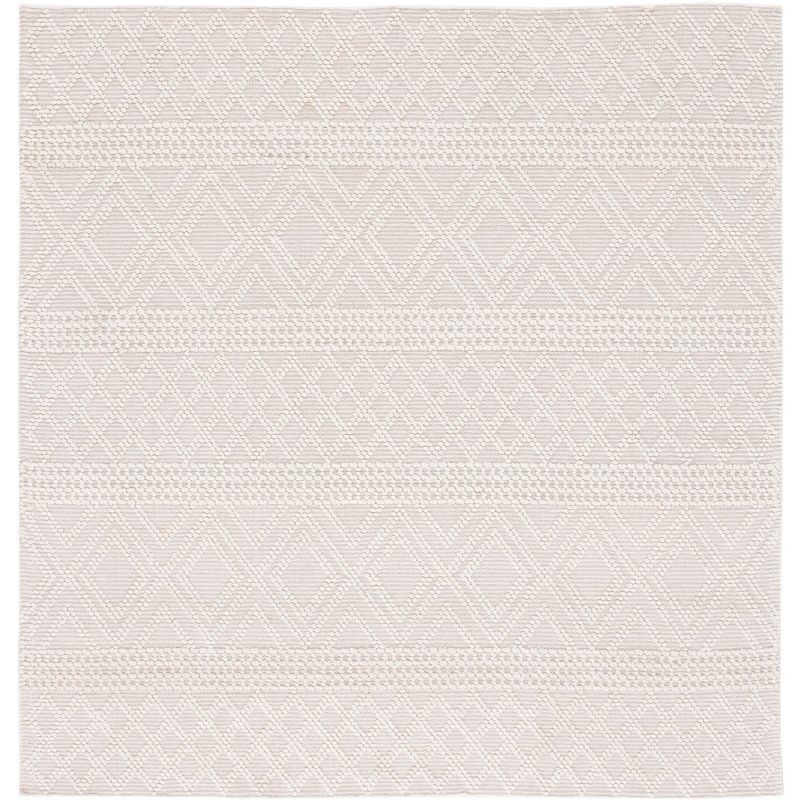 Hand-Knotted Ivory Wool 3' Square Artisan Area Rug