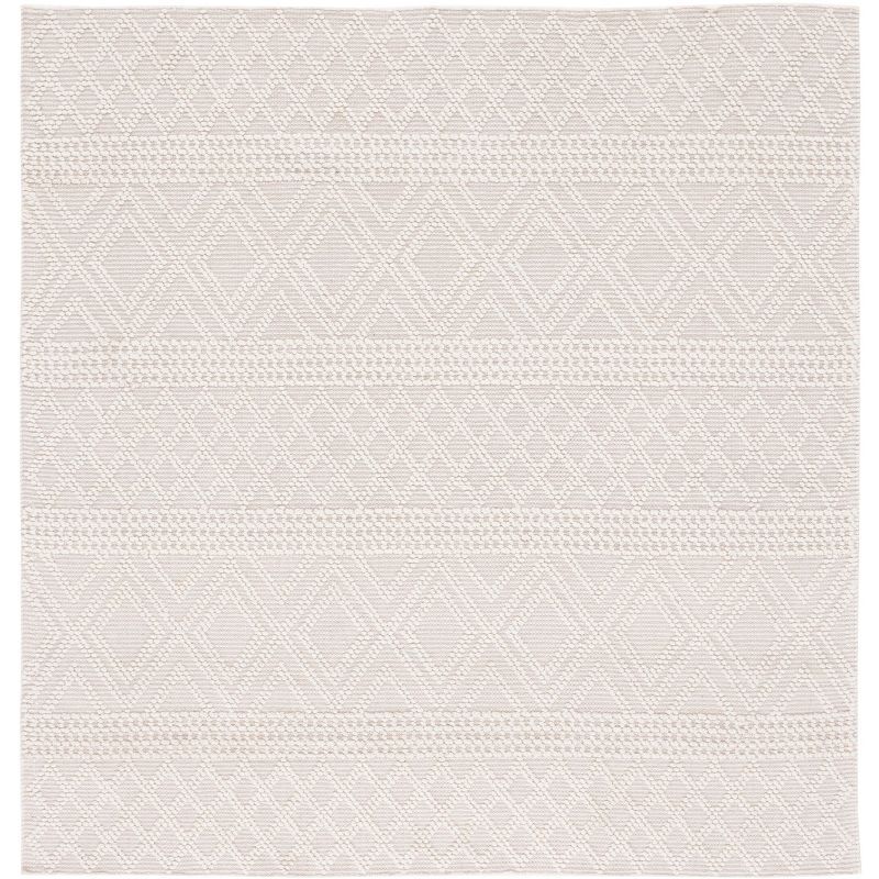 Hand-Knotted Ivory Wool 3' Square Artisan Area Rug