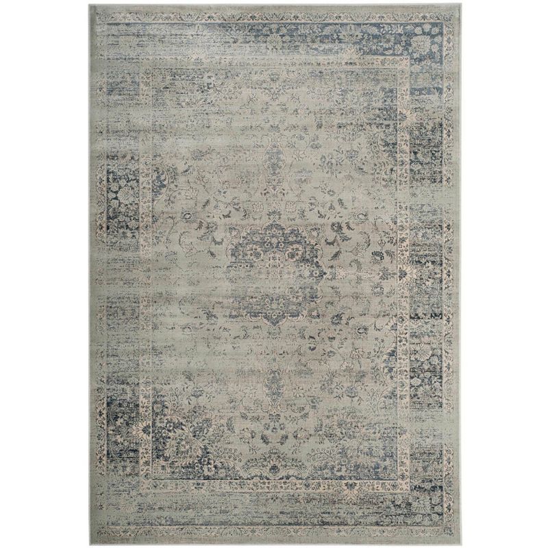 Vintage Light Blue Rectangular Cotton and Viscose Area Rug