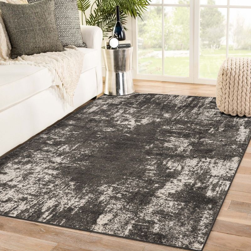 Dark Gray Abstract 5' x 7' Synthetic Area Rug