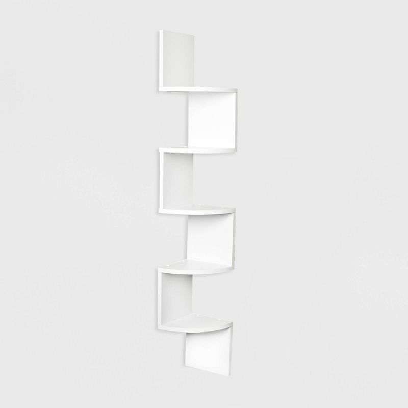 White Zig Zag Floating Corner Wall Shelf in MDF Wood