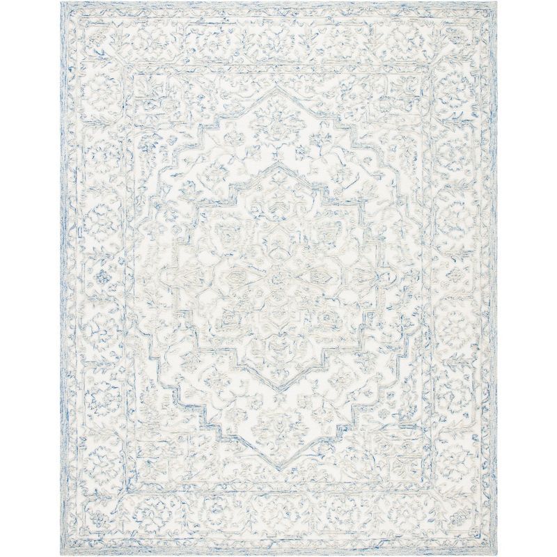 Ivory and Blue Hand-Tufted Wool 8' x 10' Area Rug