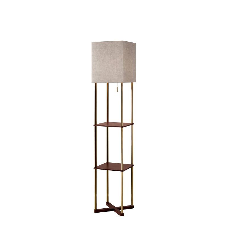 Walnut Mid-Century Modern Shelf Floor Lamp with USB Ports