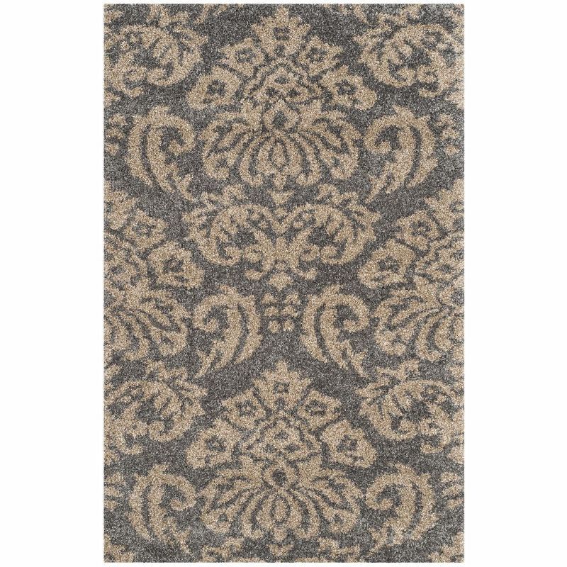 Hand-Knotted Grey Beige Floral Square Shag Rug