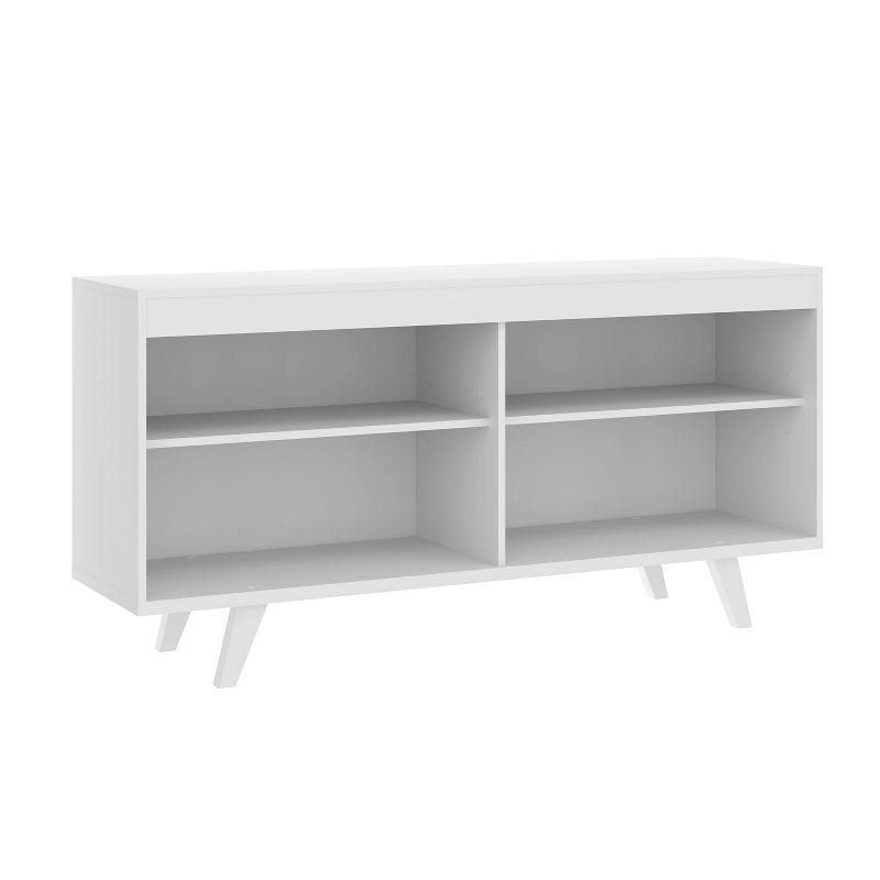 Minimalist Coastal White Composite Wood TV Console with Open Storage