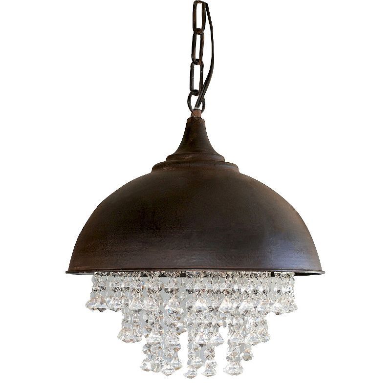 Antiqued Bronze Dome Chandelier with Hanging Crystals