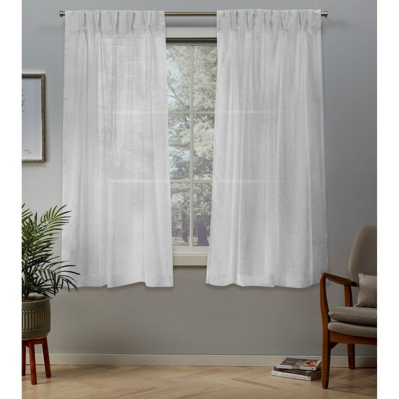 Set of 2 (96"x50") Belgian Pinch Pleats Sheer Window Curtain Panel White - Exclusive Home