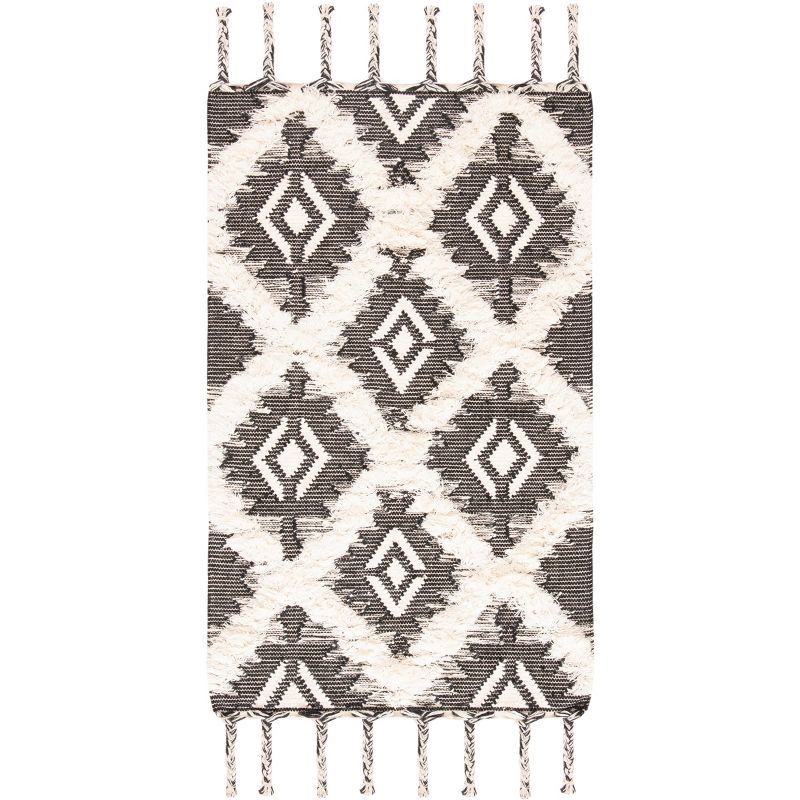 Hand-Knotted Black Geometric Wool Area Rug - 3' x 5'