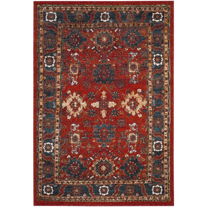 Vintage Hamadan Orange and Blue High Pile Area Rug