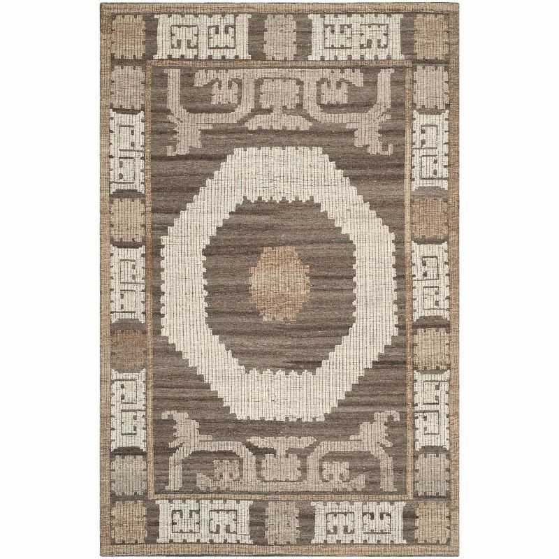 Kenya Ivory and Brown Hand-Knotted Wool Area Rug 5' x 8'