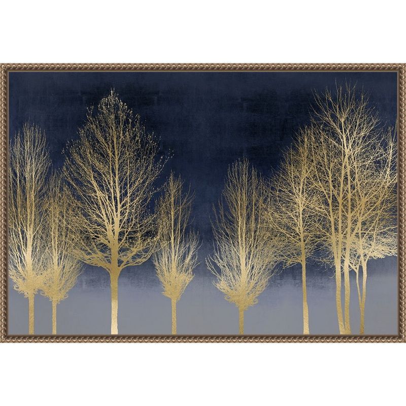 Gold Forest on Blue Canvas Wall Art with Bronze Frame