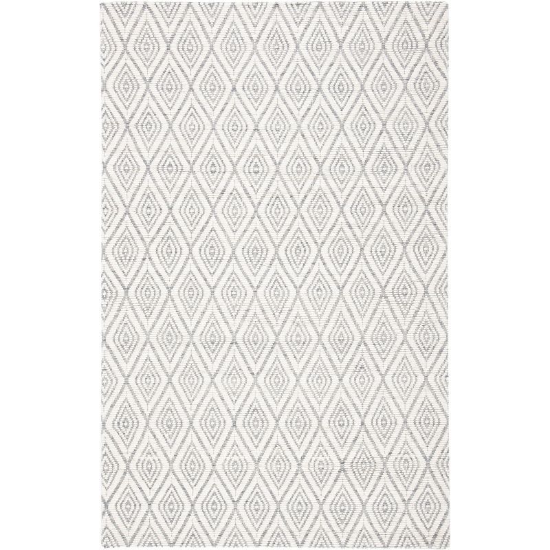 Ivory and Grey Handwoven Wool Area Rug, 4' x 6'