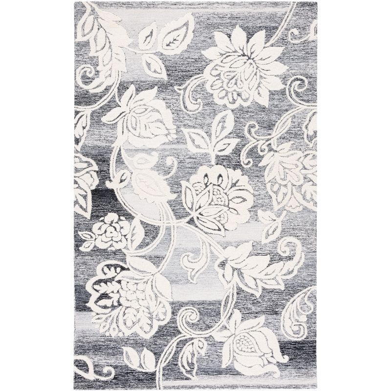 Hand-Tufted Floral Jardin Wool & Synthetic Rug - Black/Ivory, 4' x 6'