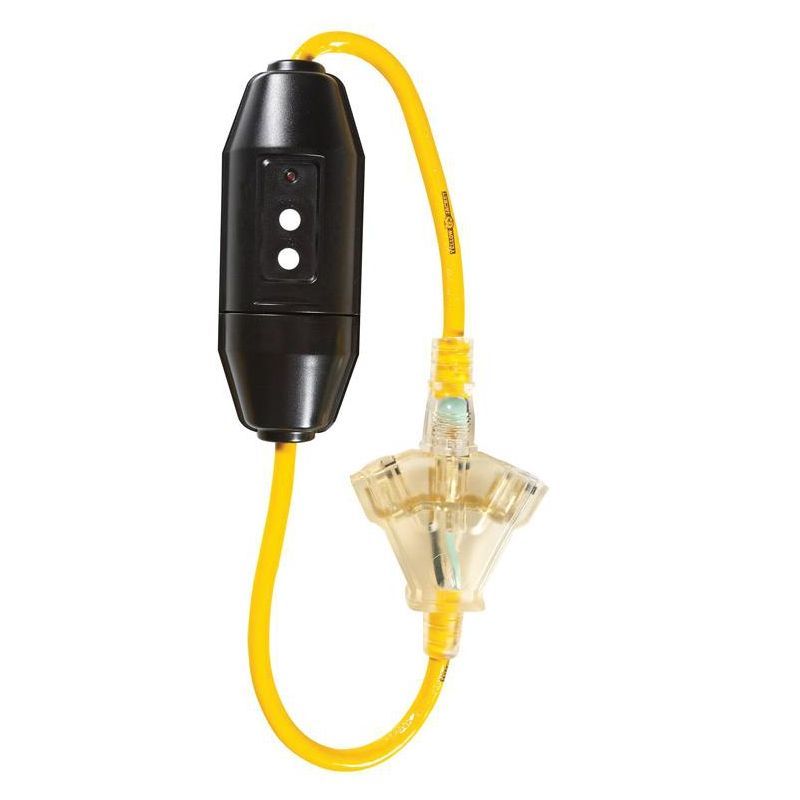 Yellow 2 ft. Triple Outlet Cord with GFCI and Lighted Power Block