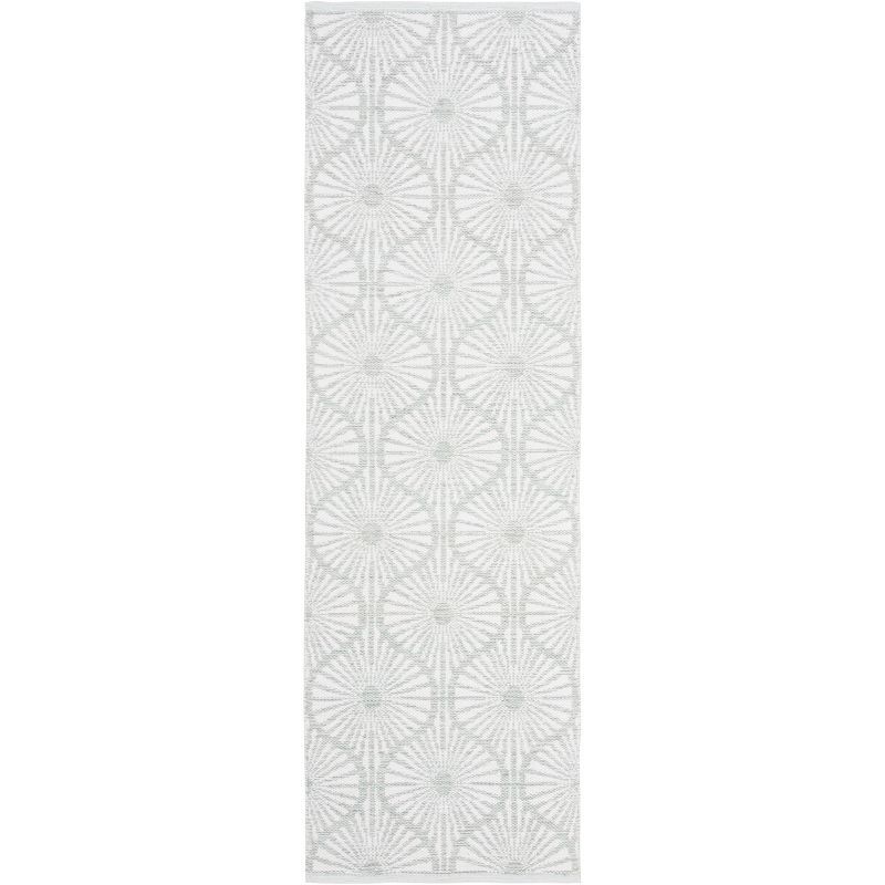 Ivory and Light Green Handwoven Cotton Runner Rug