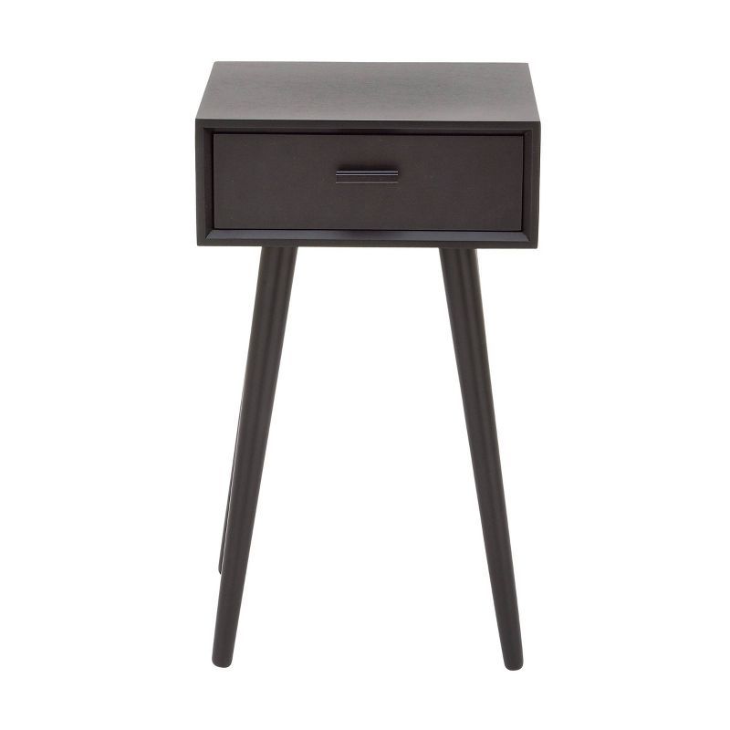 Modern Matte Black 16" Solid Wood Accent Table with Storage