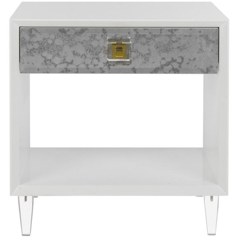 White Acrylic Mirrored Rectangular Side Table with Storage