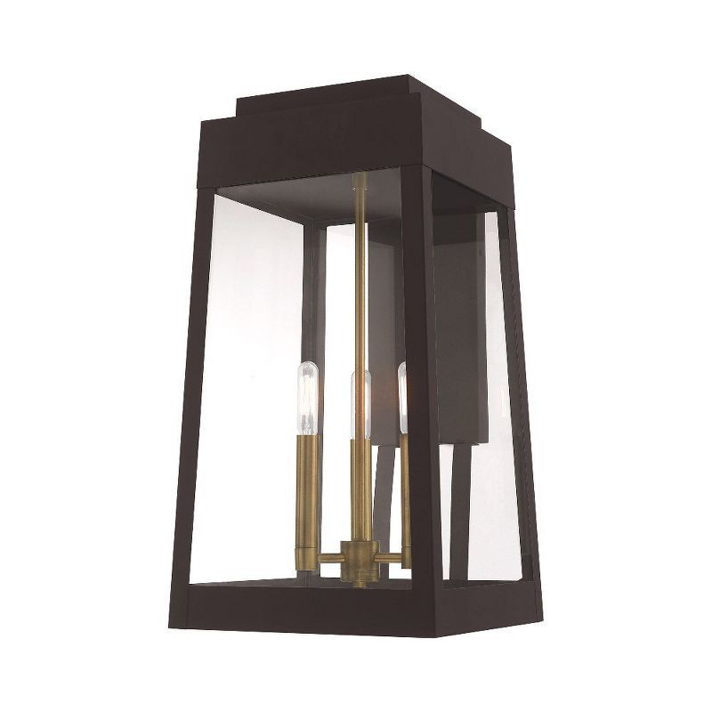 Elegant Bronze 3-Light Outdoor Lantern with Clear Glass Panels