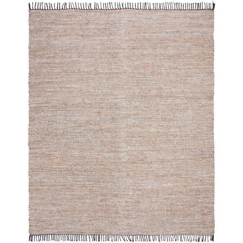 Handmade Silver Leather and Cotton 8' x 10' Reversible Rug
