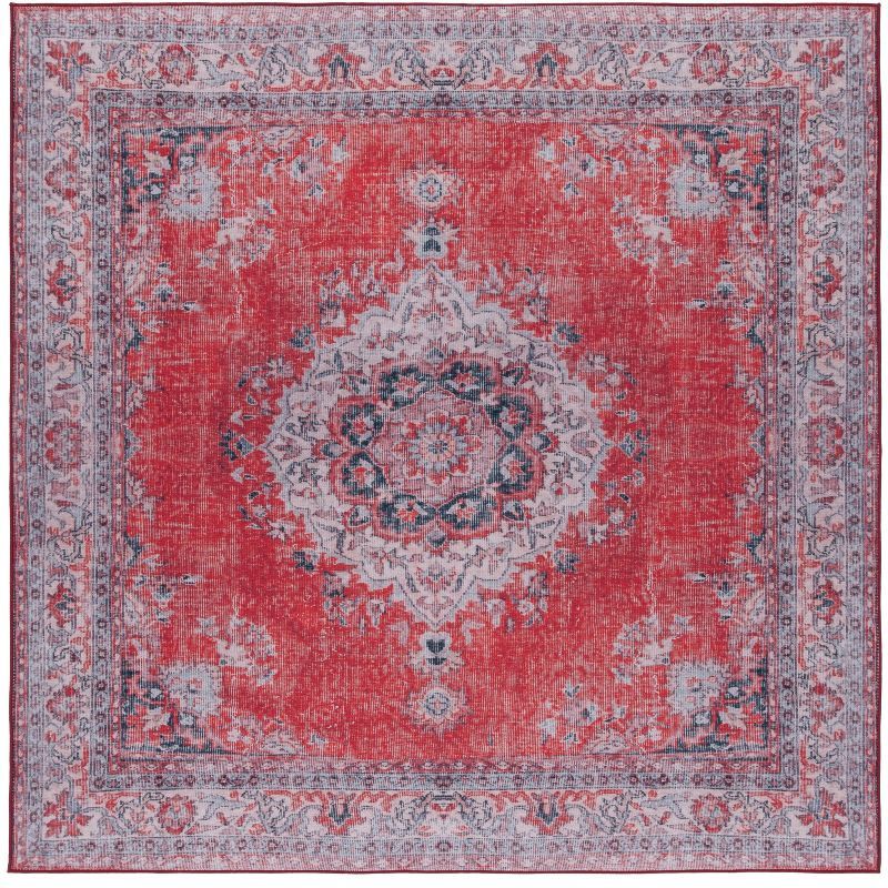 Tucson 6' Square Red Synthetic Easy-Care Area Rug