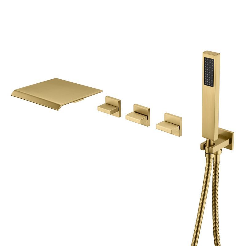 Brushed Gold Wall Mounted Bathtub Faucet with Handheld Shower