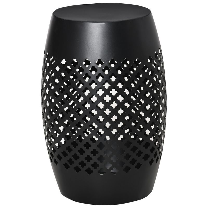 Black Steel Round Patio End Table with Geometric Cutouts