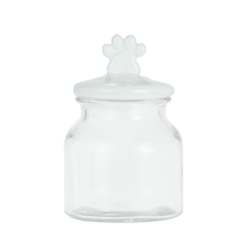 Cosmopawliton White Glass Airtight Dog Treat Jar with Paw Handle