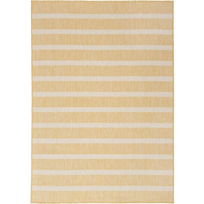 Yellow Ivory Striped Flatweave 5' x 7' Outdoor Rug